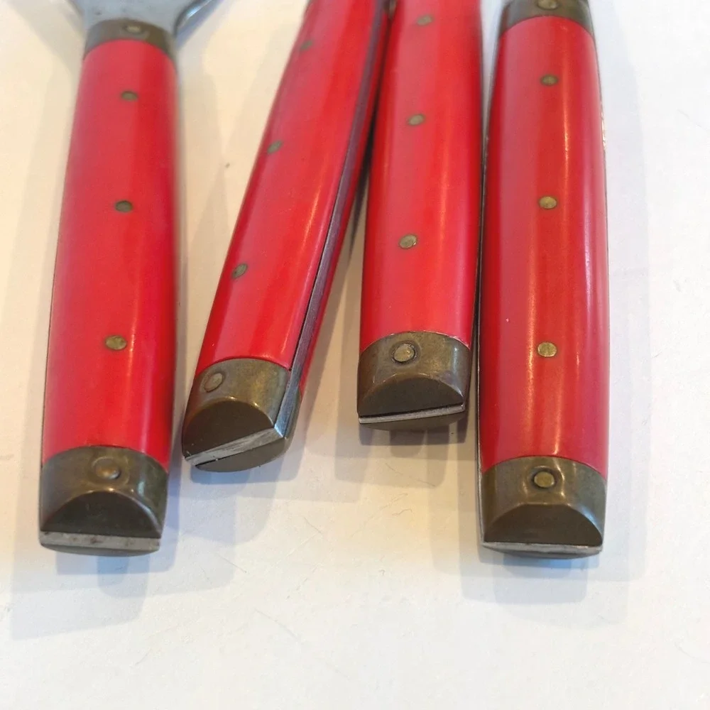 Vtg Melron Flatware Bistro Pattern Red Brass Bottle Opener Fork Knife‎ Stainless